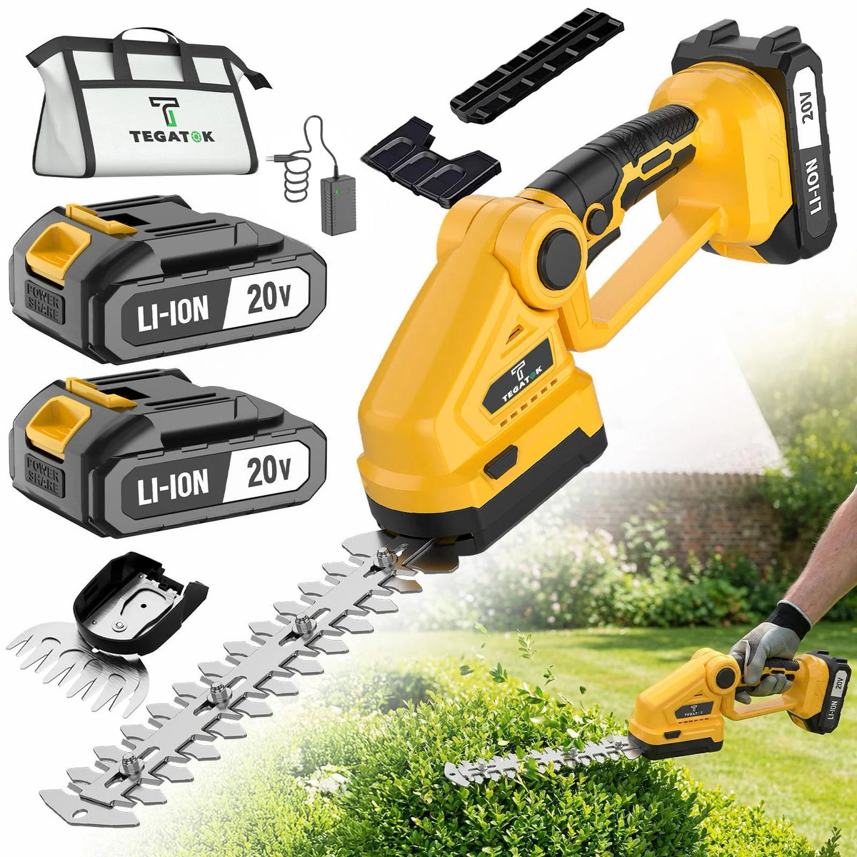 TEGATOK 20V Electric Cordless Hedge Trimmer